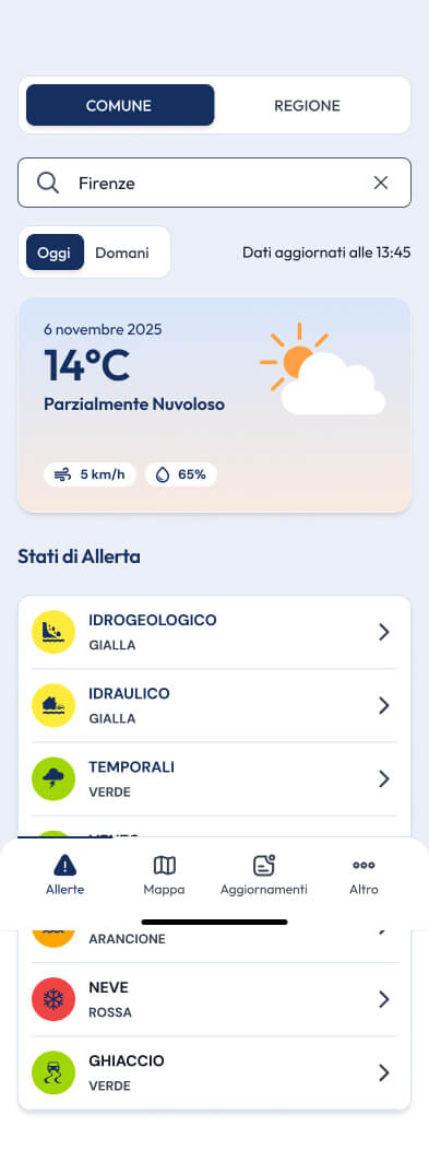 Screenshot dell'app Cittadino Informato